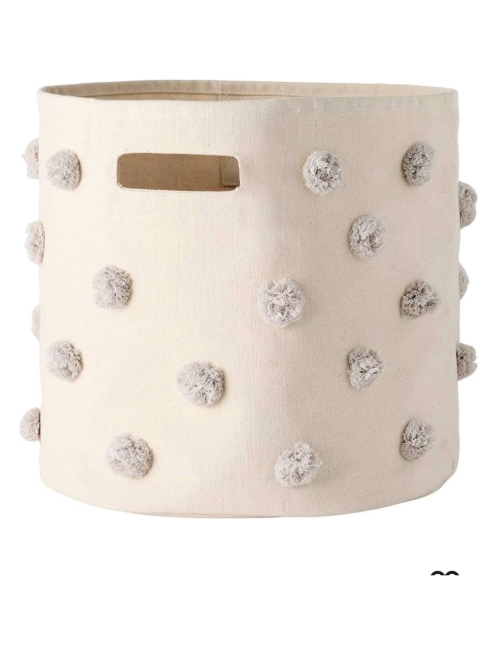 Grey Pom Pom Cotton Canvas Storage Basket